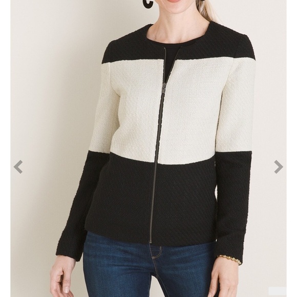 Chico’s Tweed Black White Color Blocked Jacket size 4 20/22 NWT $149 Classy - Picture 1 of 9